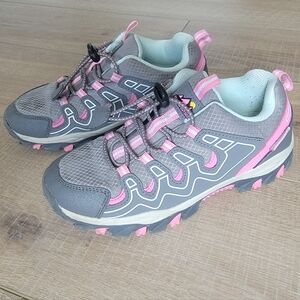 UOVO Girls Hiking Shoes Grey Pink Water Resistant Lightweight Trail Sneaker 4.5